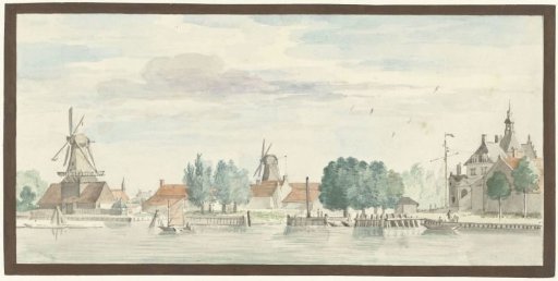 View of Dordrecht with the Rietdijk Gate and windmills