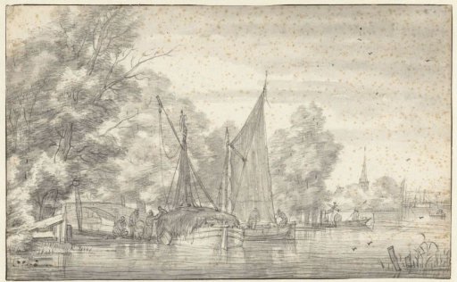 View of a river with people by and on boats
