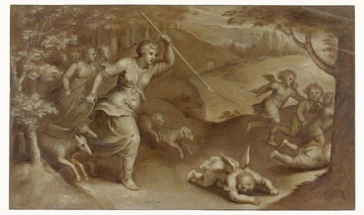 Diana Drives Away Cupid and His Helpers Who Tried to Snare Her
