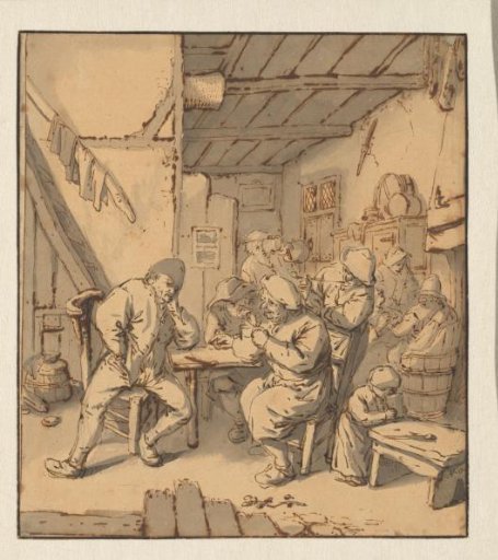 Interior of a peasant tavern with smoking and drinking figures