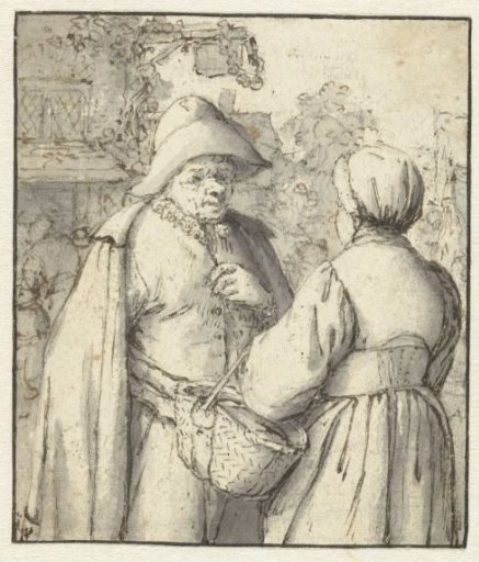 Man and Woman Conversing in Front of an Inn
