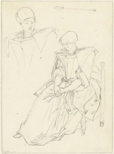 Two sketches of the costume of a woman from Axel
