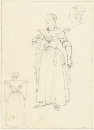 Three sketches of the costume of a woman from Axel