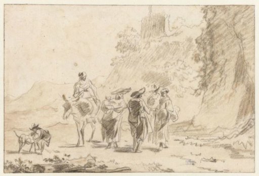Travellers in Conversation in a Hilly Landscape
