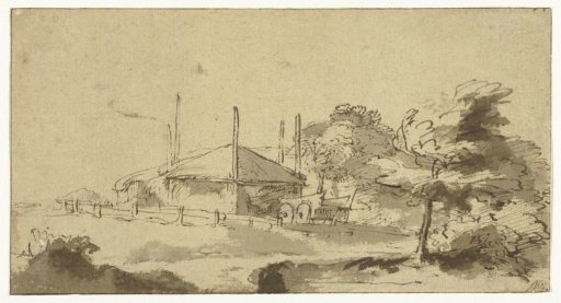 Landscape with a Haystack and Cart in a Farmyard