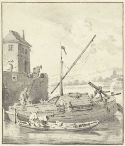 Barge at a city wall