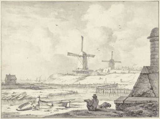 Sketching draughtsman on the Hoogendijk, outside the Haarlemmer Poort