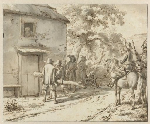 Soldiers plundering at a farmhouse