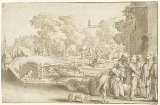 Market scene by a canal in Haarlem