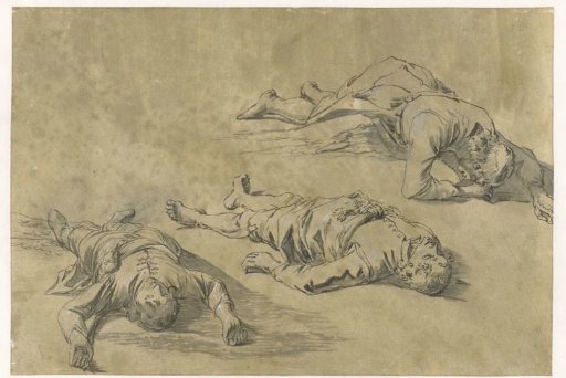 Study sheet with sketches of three reclining men