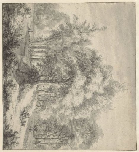 Forest view with a pond and some figures