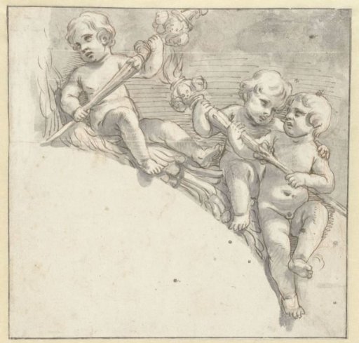 Three naked boys with torches