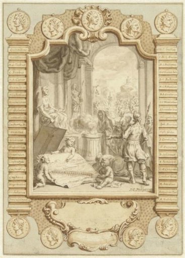 Design for title page for General History from the beginning of the world, volume XIII, 1747