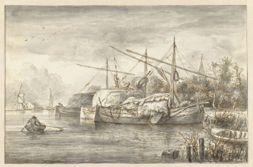 River landscape with some hay barges