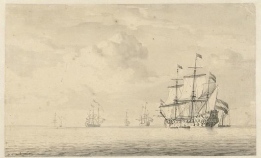 Calm sea with several warships