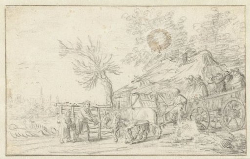 Wagon by a hut