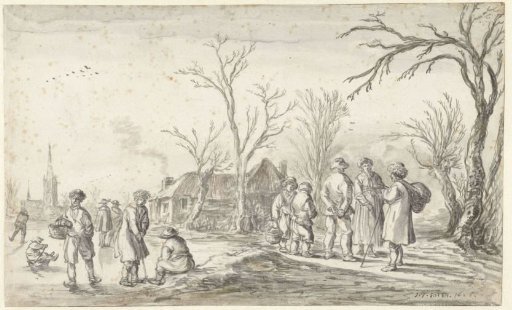 Figures near a Village in Winter