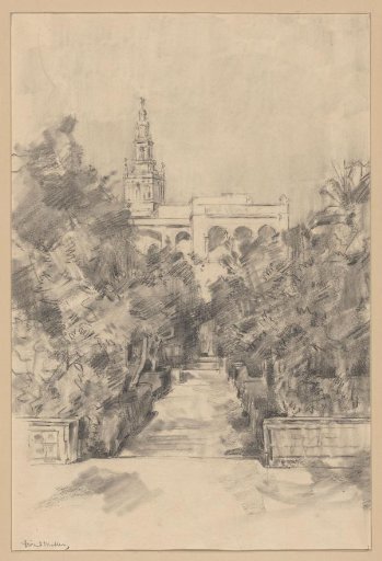 View of the rear façade of the Royal Palace in Seville