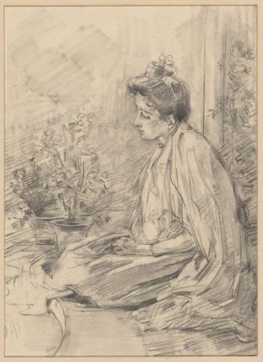 Seated woman in the Pavilion of Charles V in the Royal Palace in Seville