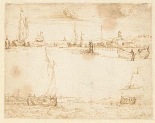 Seascape with Dunes and a Lighthouse to the Right; Seascape with Ships on the Zuiderzee
