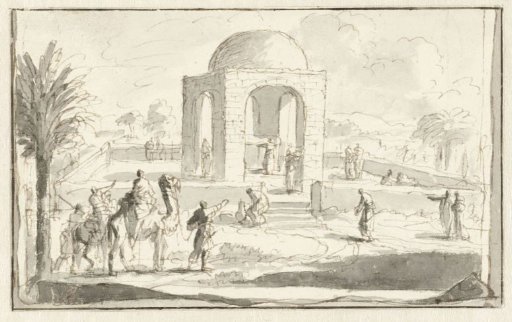 View of a mosque or temple in the desert