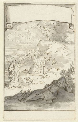 Design for a title page with three scenes from the life of Abraham