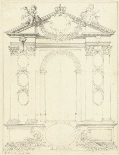 Triumphal arch with putti and garlands