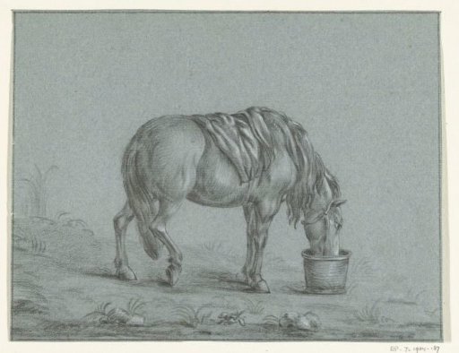 Horse Eating from a Trough, Facing Right
