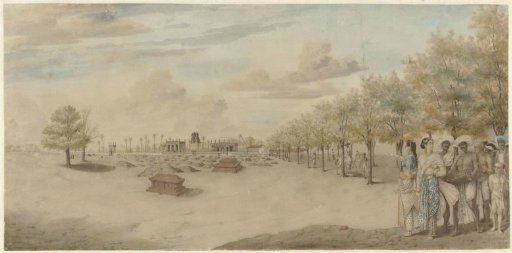 Cemetery with a funeral procession in India