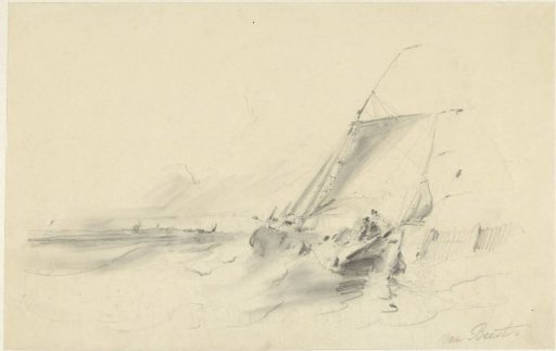 Seascape with a boat in rough water