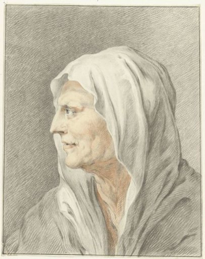 Head of an old woman with a headscarf, in profile to the left