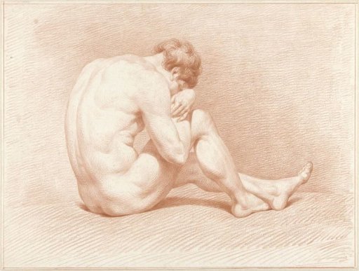 Seated male nude, head on the knee