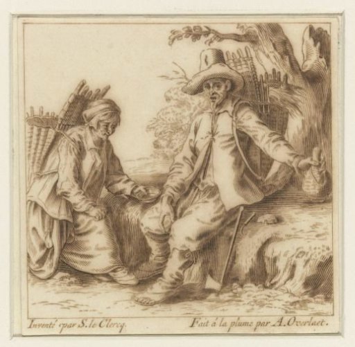 Peddler and his wife resting by the road