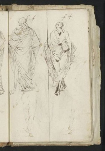 Two walking men in togas