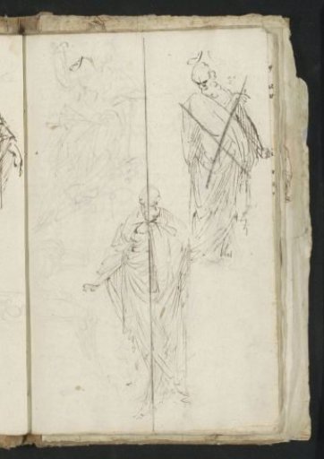 Seated man and men in togas