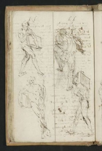 Four naked men carrying stone tablets