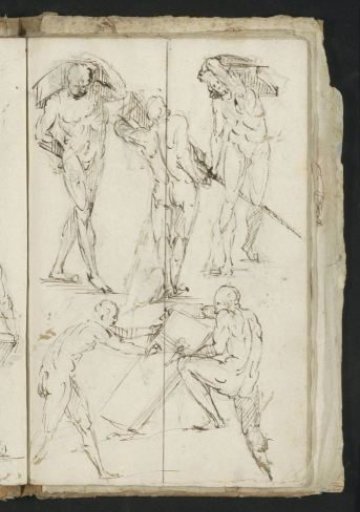 Men carrying loads in various poses