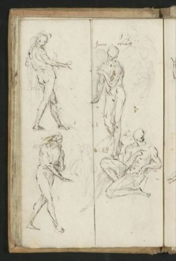 Four nude men making various hand gestures