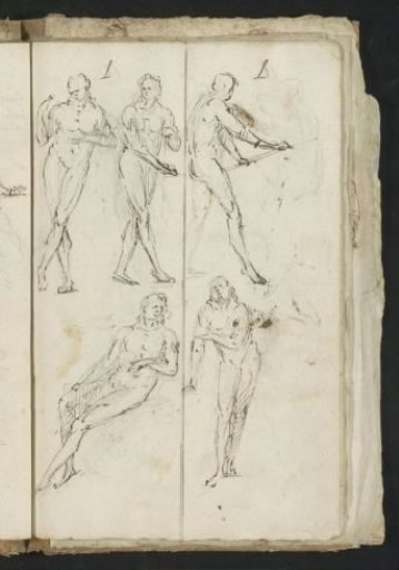 Standing, sitting, and leaning nude men