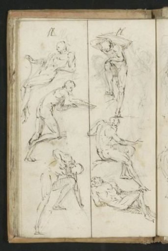 Nude men in various lying, standing, and sitting poses