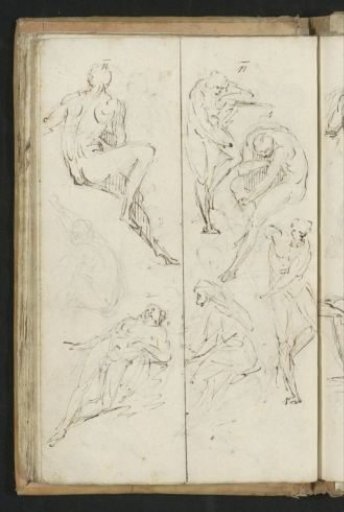 Nude men in various sitting and standing poses