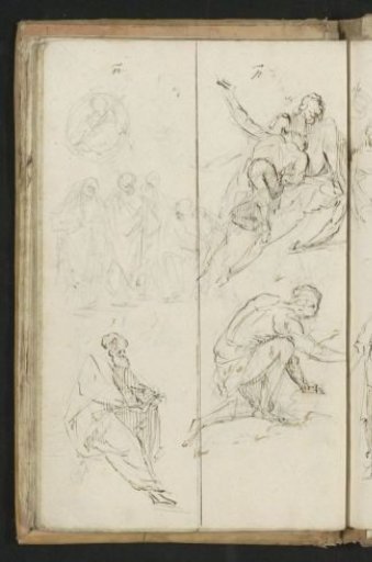 Study sheet with men in togas and a kneeling man