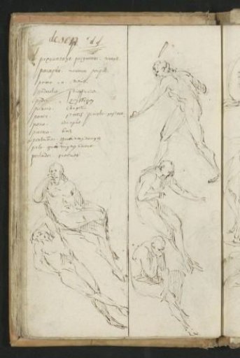 Nude men in various lying, sitting, and walking poses