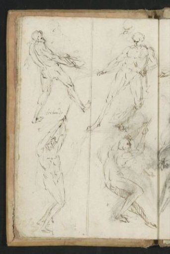Four naked men pulling burdens