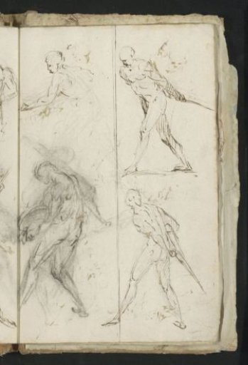 Four naked men pulling burdens