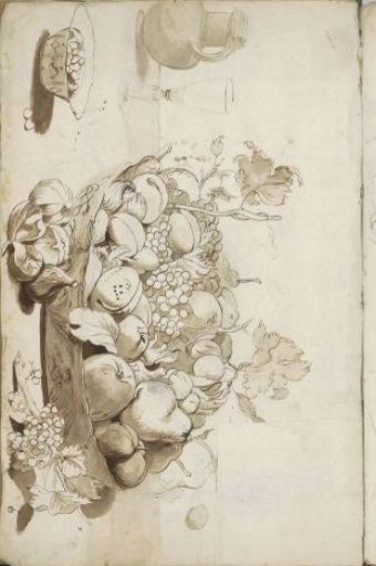 Still Life with a Fruit Basket, a Jug, and Onions