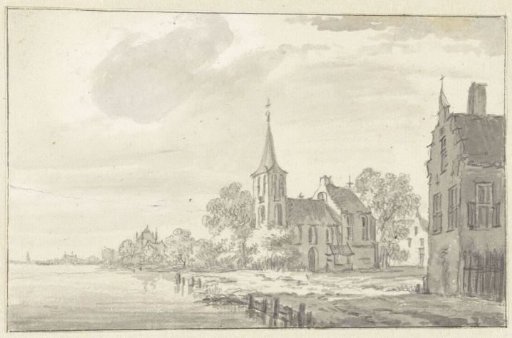 Village Church and Houses on a River