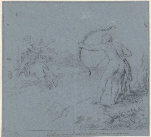Hercules aims his arrow at Nessus who is abducting Deianira