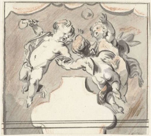 Three floating putti
