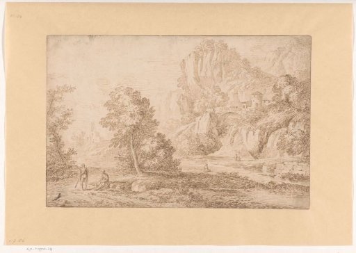Mountain Landscape with a Bridge over a Waterfall